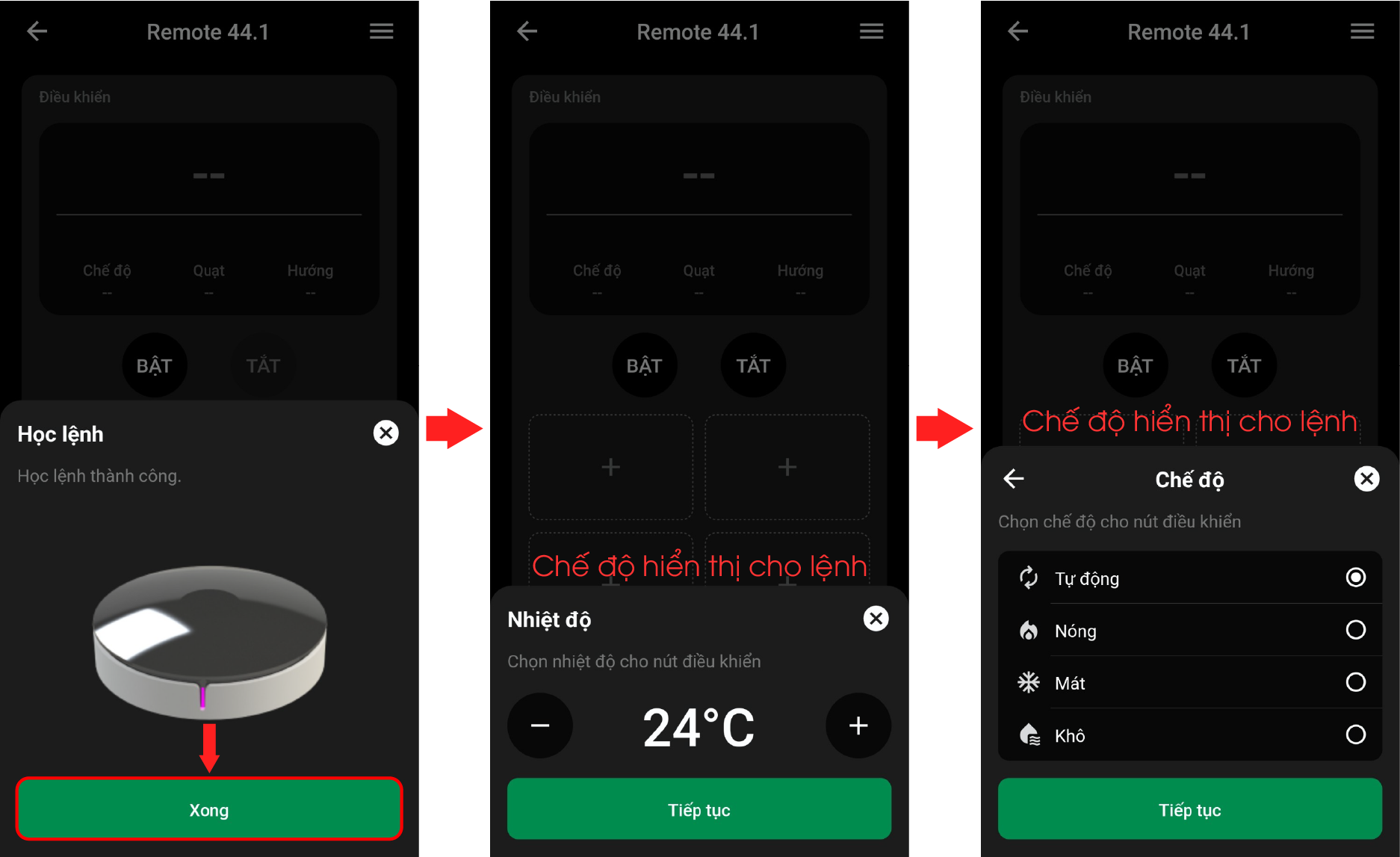 Chế độ hiển thị cho từng lệnh.