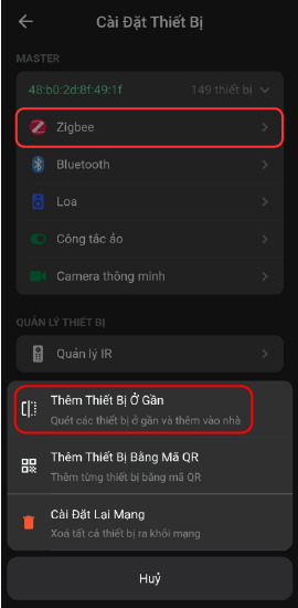 Cho thiết bị gia nhập mạng Zigbee
