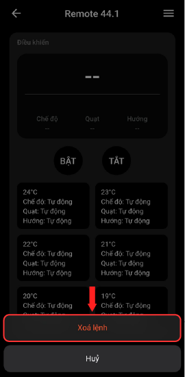 Xóa lệnh trên IR học lệnh