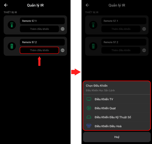 Chọn loại điều khiển.