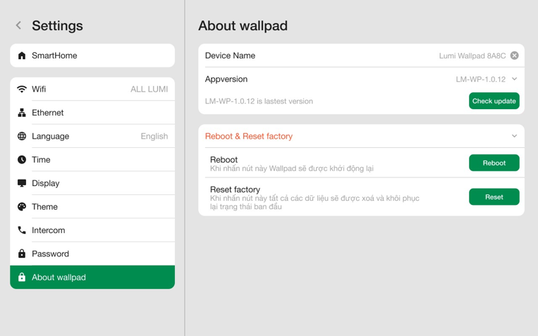Mục reset thiết bị