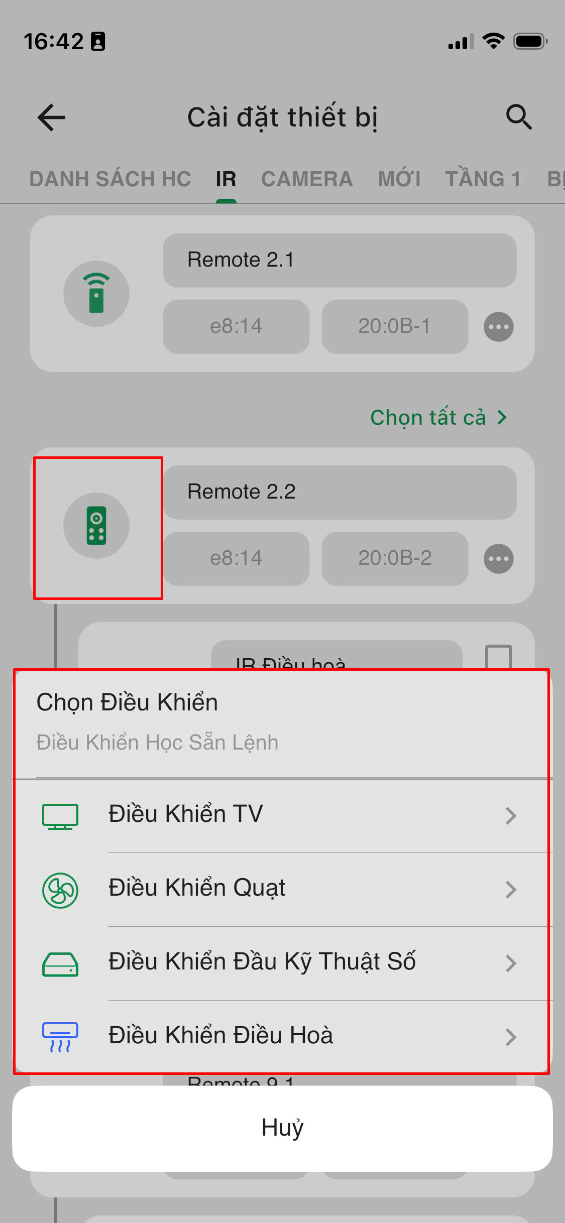 Chọn loại điều khiển