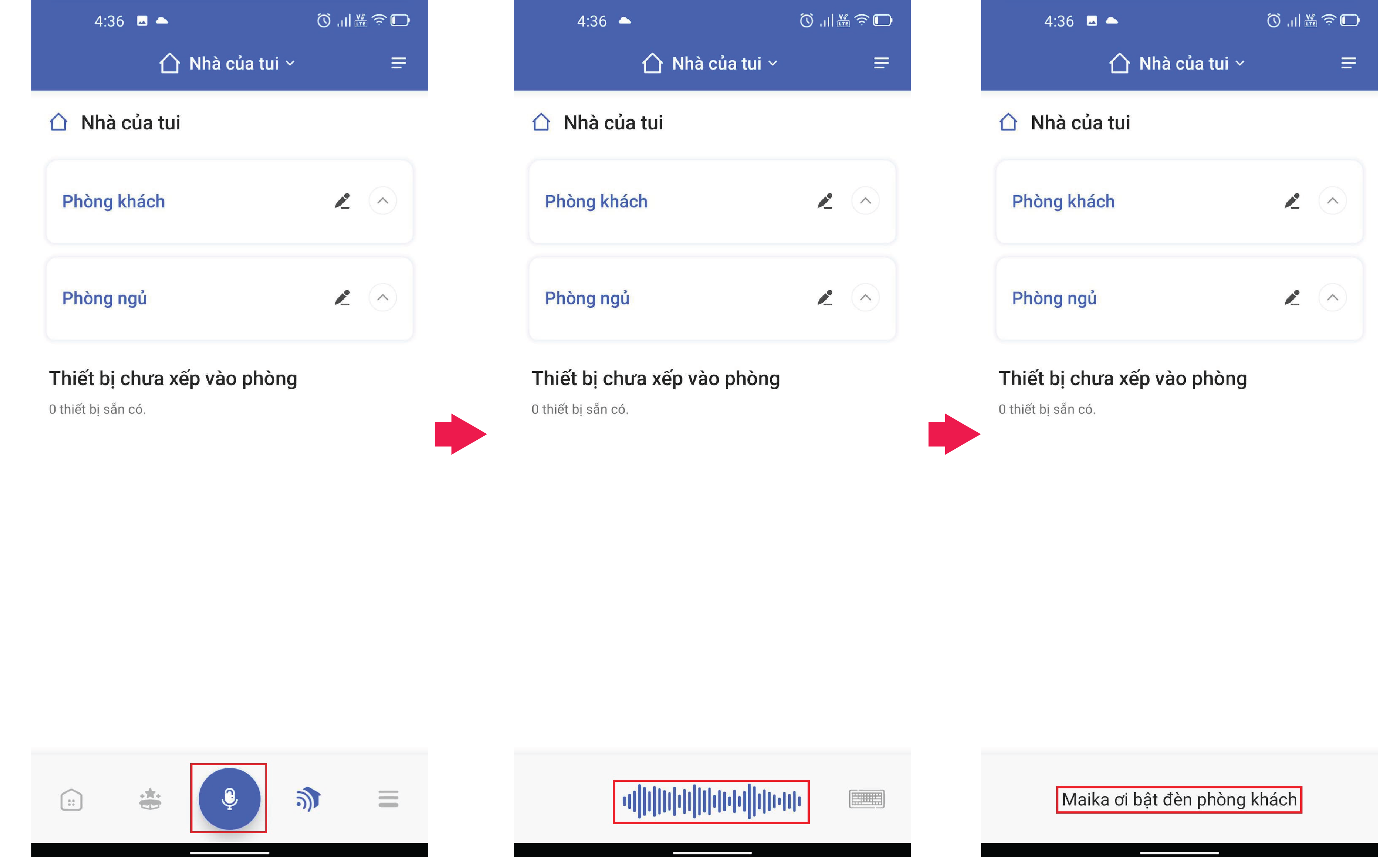 Thu câu lệnh điều khiển trên App Maika.